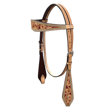 BAR H EQUINE Western Handtooled Leather Horse Headstall & Breast Collar Set